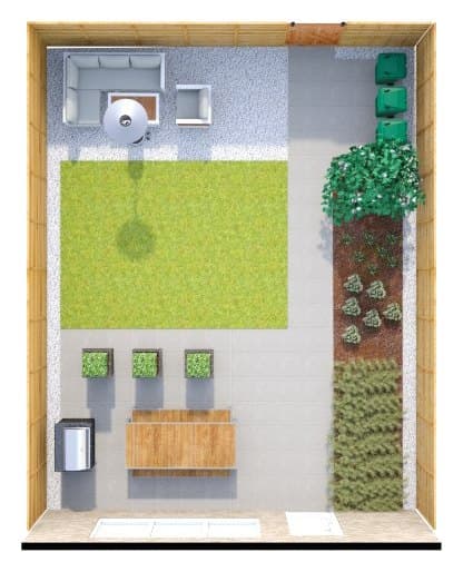 Achtertuin met bestrating (70 m²): plattegrond
