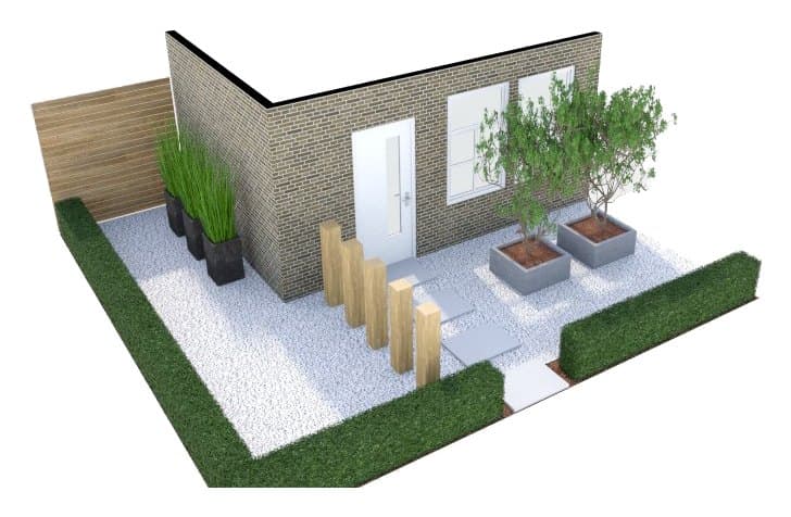 Voortuin met grind (32 m²): 3d-beeld
