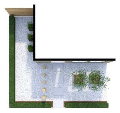 Voortuin met grind (32 m²): plattegrond